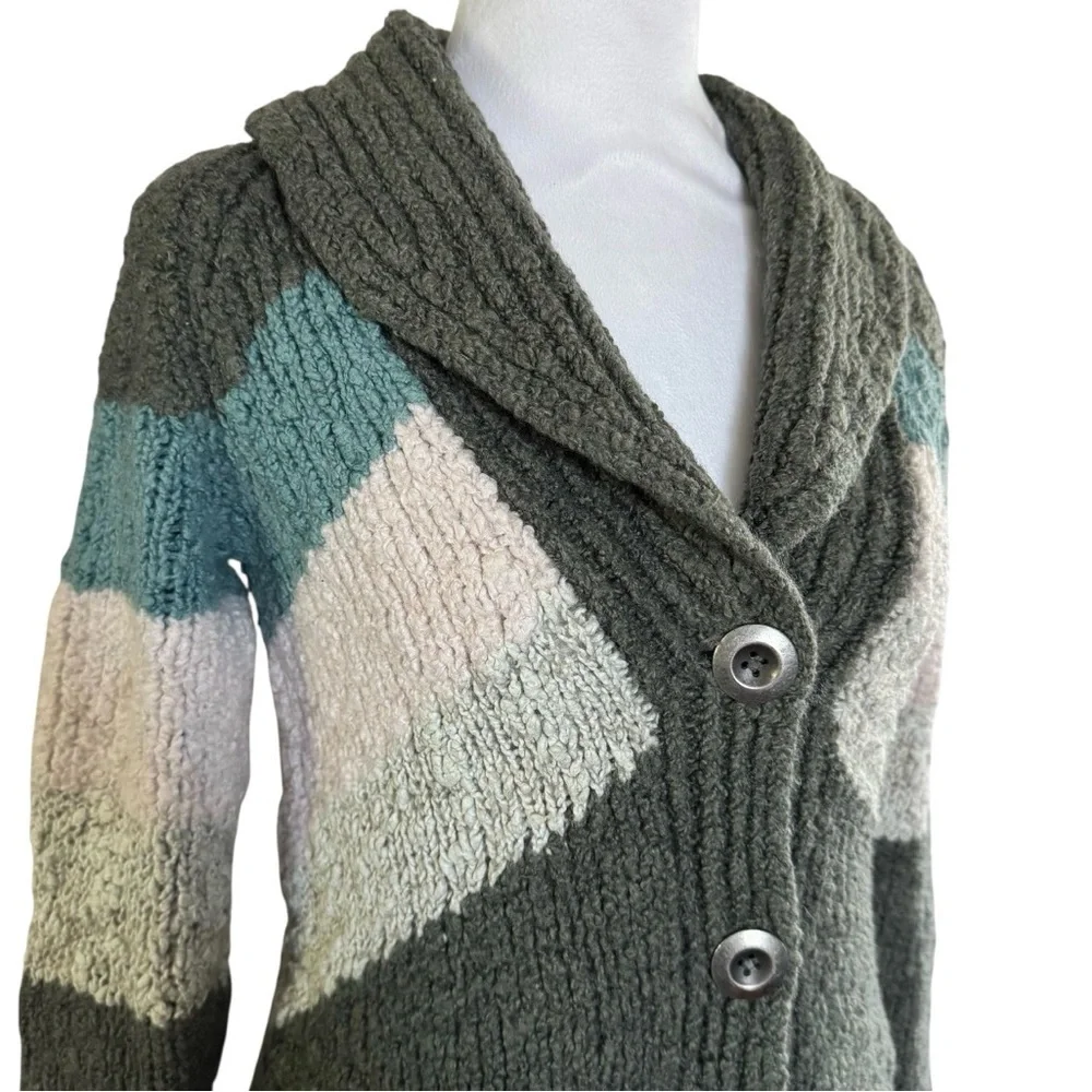 Free People Chunky Knit Shawl Collar Geometric Cardigan Sweater